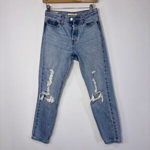Levi's Wedgie Fit Distressed Knee High Rise Cotton Denim Jeans Size 26